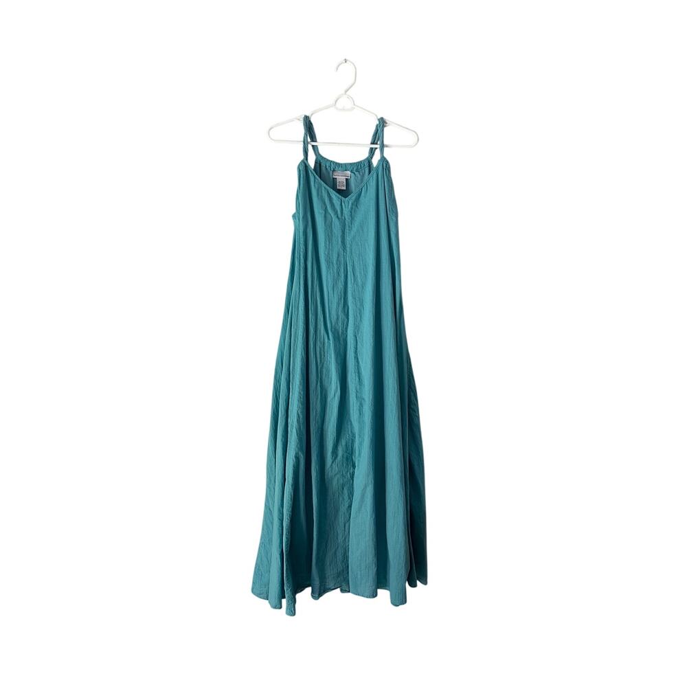 Soft Surroundings Aqua Cotton Maxi Dress Boho Cottagecore Swing Dress Pockets S